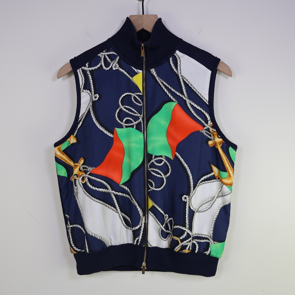 Lauren Ralph Lauren Navy Multicolor Nautical Print Sleeveless Zip Vest